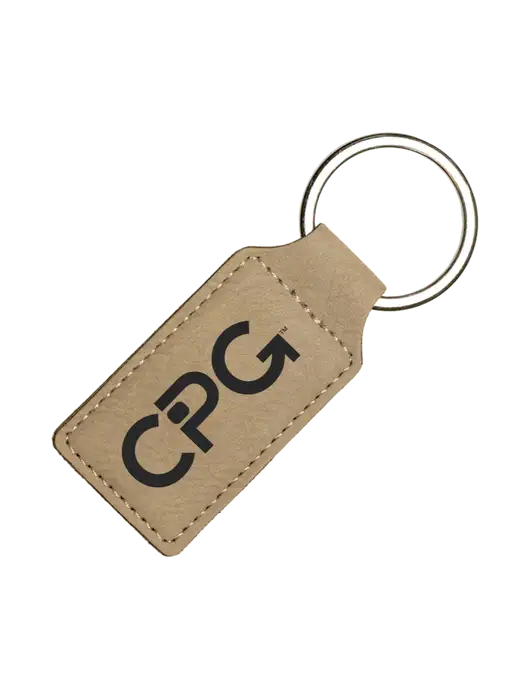 Tan Laserable Leatherette Rectangle Keychain w/CPG Logo