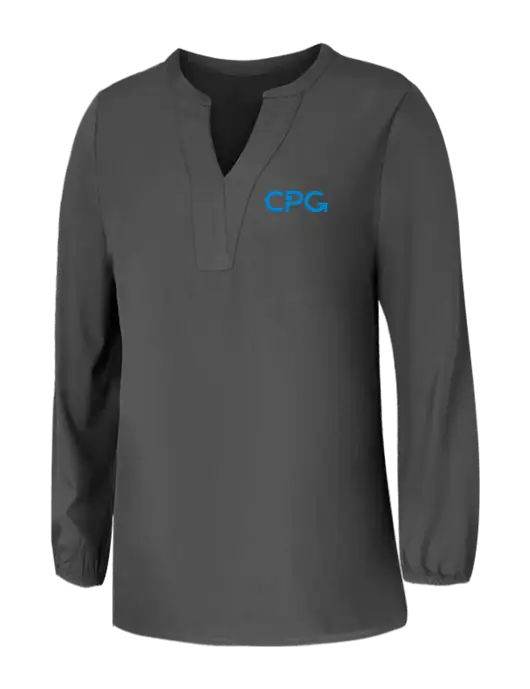 Mercer+Mettle Womens Dark Grey Stretch Crepe 3/4 Sleeve Blouse w/CPG Logo
