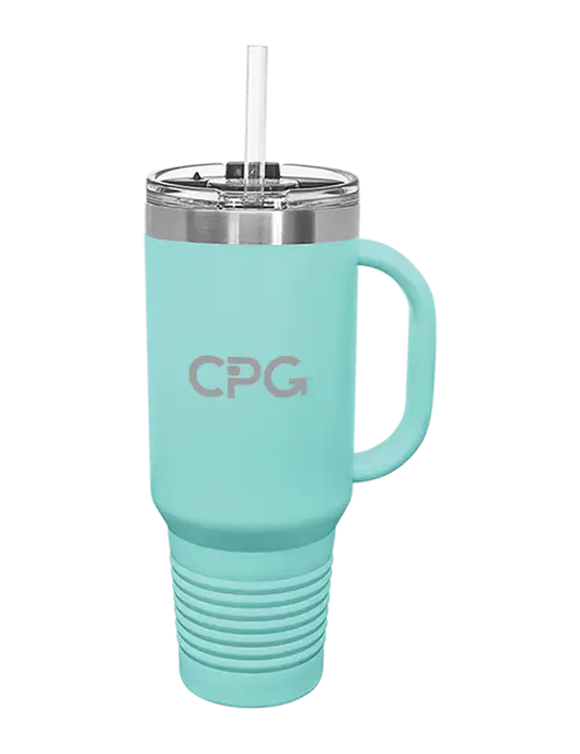 Polar Camel 40 oz. Powder Coated Vacuum Insulated Seafoam Travel Mug with Straw w/CPG Logo