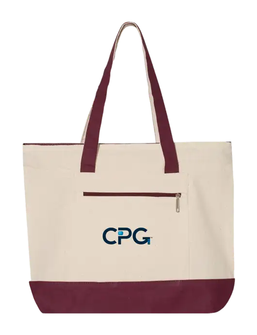 Natural/Maroon Zippered Tote  w/CPG Logo