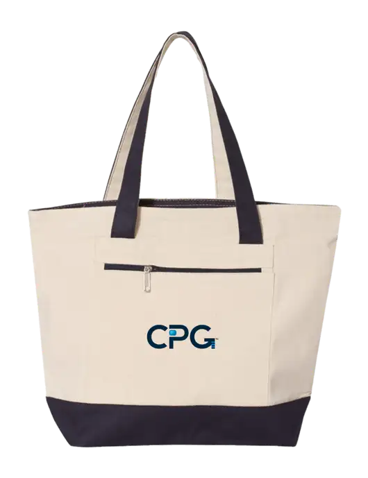 Natural/Navy Zippered Tote  w/CPG Logo