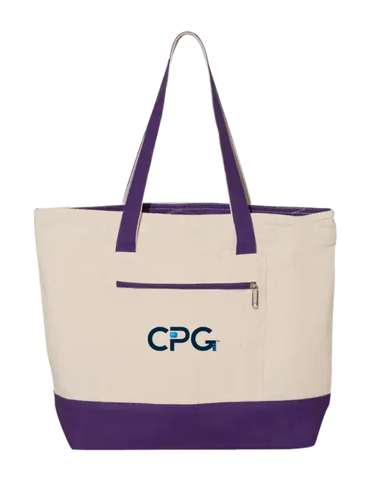 Natural/Purple Zippered Tote  w/CPG Logo