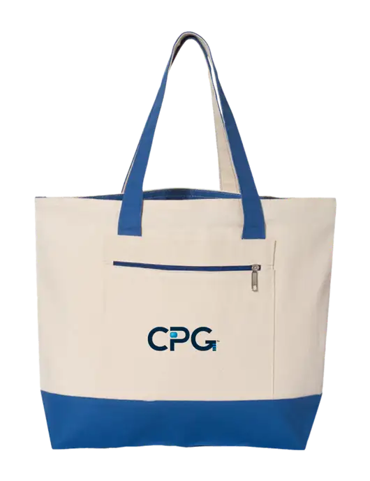 Natural/Royal Zippered Tote  w/CPG Logo
