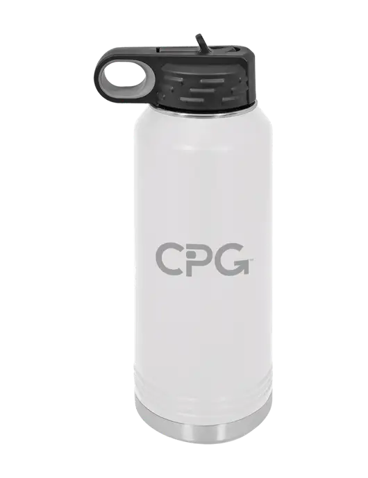 Polar Camel 32 oz Powder Coated White Vacuum Insulated Water Bottle w/CPG Logo