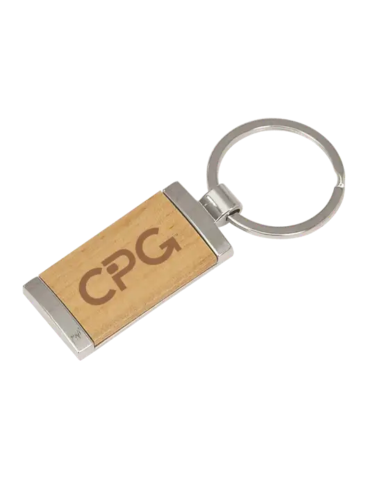 Wood & Silver Rectangle Keychain w/CPG Logo