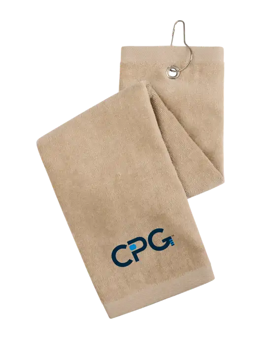 Khaki Tri-Fold Golf Towel with Grommet w/CPG Logo