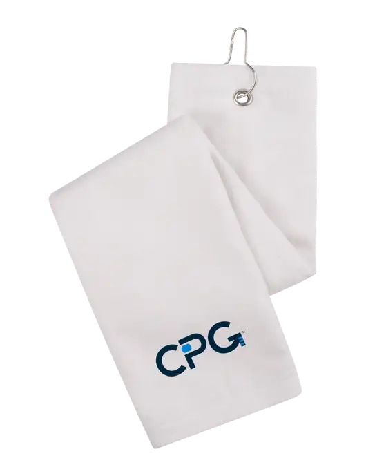 White Tri-Fold Golf Towel with Grommet w/CPG Logo