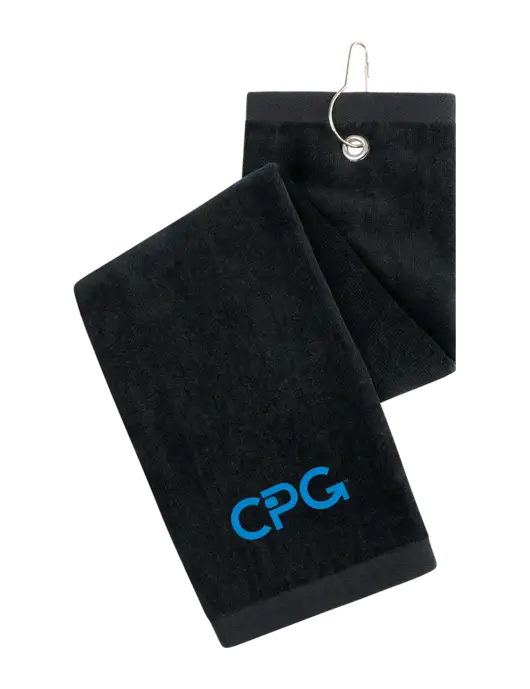 Black Tri-Fold Golf Towel with Grommet w/CPG Logo