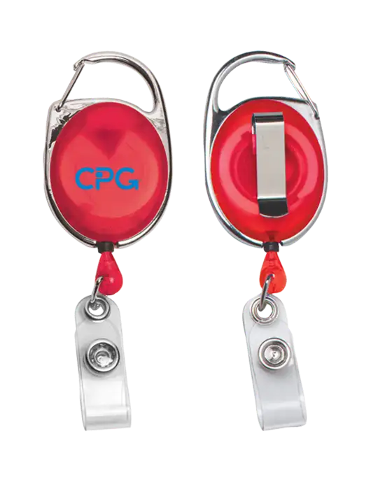 Red Carabiner Style Badge Reel and Badge Holder w/CPG Logo