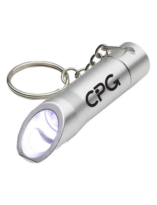 Silver Pocket LED Flashlight with Bottle Opener & Keychain w/CPG Logo