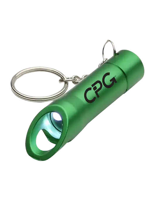 Medium Green Pocket LED Flashlight with Bottle Opener & Keychain w/CPG Logo