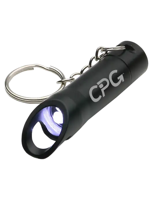 Black Pocket LED Flashlight with Bottle Opener & Keychain w/CPG Logo