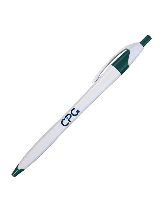 Novella White/Dark Green Classic Pen - Blue Ink w/CPG Logo