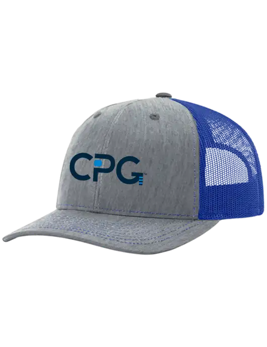 Richardson Adjustable Snapback Original 112 Trucker Cap Heather Light Grey w/Royal Mesh w/CPG Logo
