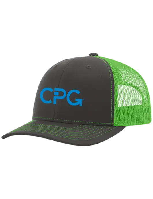 Richardson Adjustable Snapback Original 112 Trucker Cap Charcoal Grey w/Neon Green Mesh w/CPG Logo