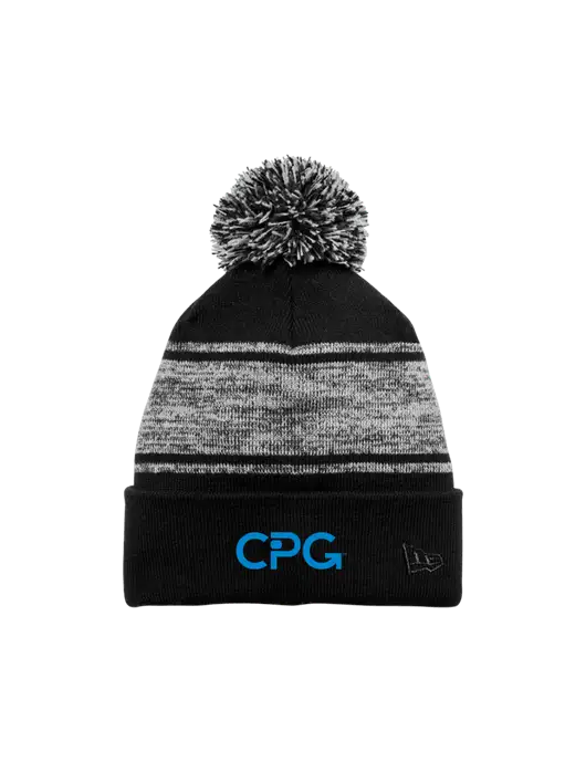 New Era Black/Charcoal Knit Chilled Pom Beanie w/CPG Logo