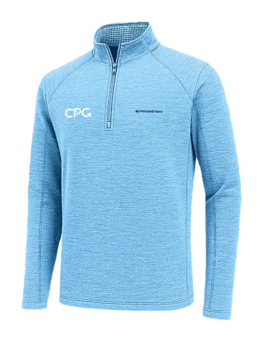 Vineyard Vines Very Light Heather Sapphire Sankaty Quarter-Zip Pullover
 w/CPG Logo