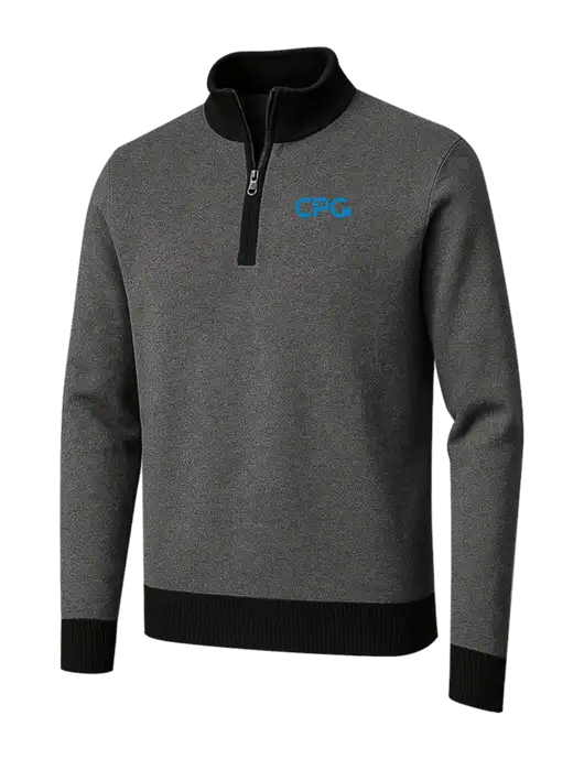 Brooks Brothers Black/Dark Grey Washable Merino Birdseye 1/4-Zip Sweater w/CPG Logo