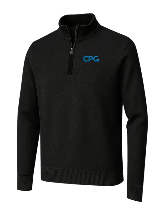 Brooks Brothers Black Washable Merino Birdseye 1/4-Zip Sweater w/CPG Logo