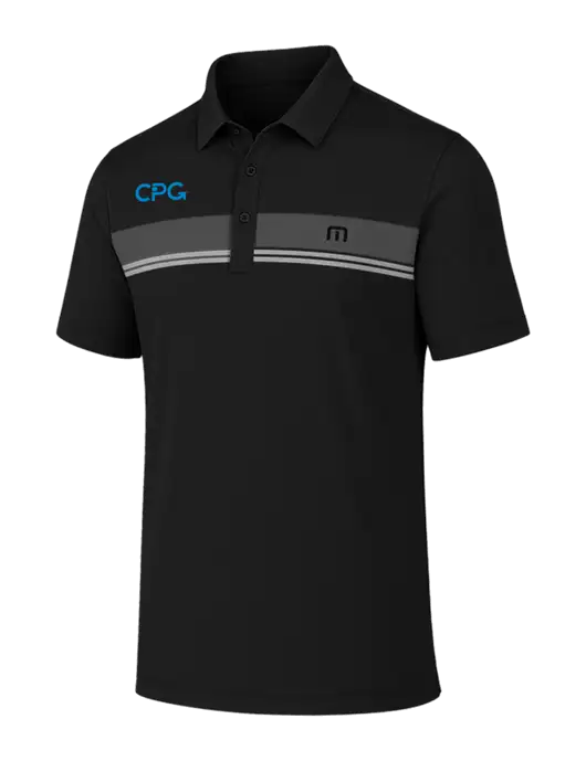 TravisMathew Black Glenview Stripe Polo w/CPG Logo