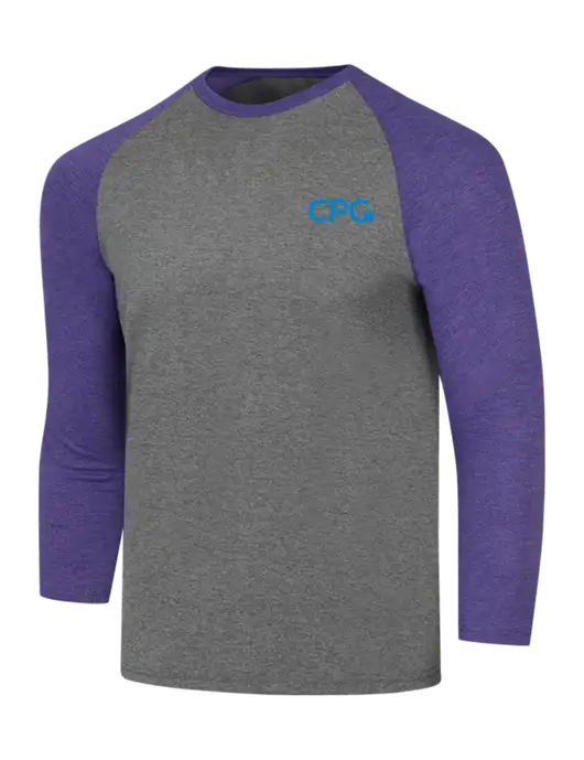 Simply Soft 3/4 Sleeve Purple Frost/Grey Frost Ring Spun Cotton T-Shirt w/CPG Logo