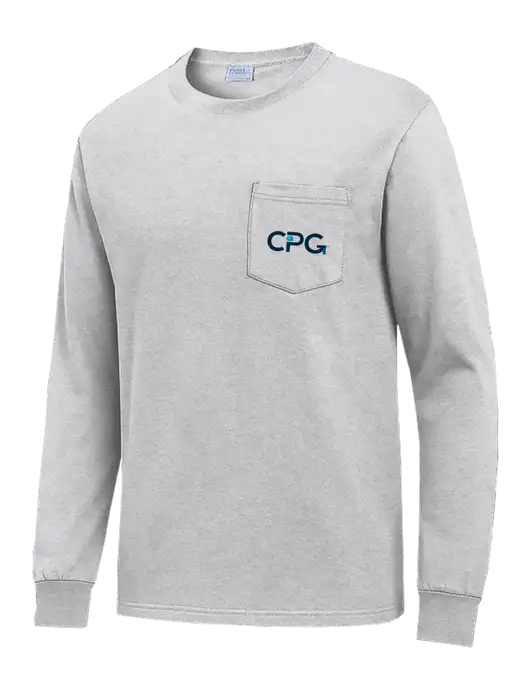 Light Grey Heather Long Sleeve Heavyweight 6.1 oz Pocket T-Shirt w/CPG Logo