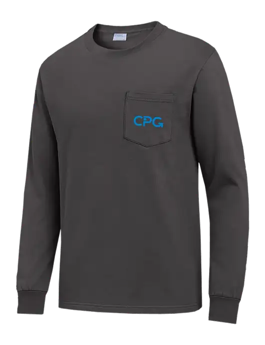 Charcoal Long Sleeve Heavyweight 6.1 oz Pocket T-Shirt w/CPG Logo