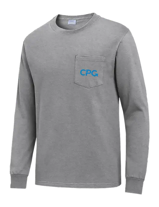 Medium Grey Heather Long Sleeve Heavyweight 6.1 oz Pocket T-Shirt w/CPG Logo