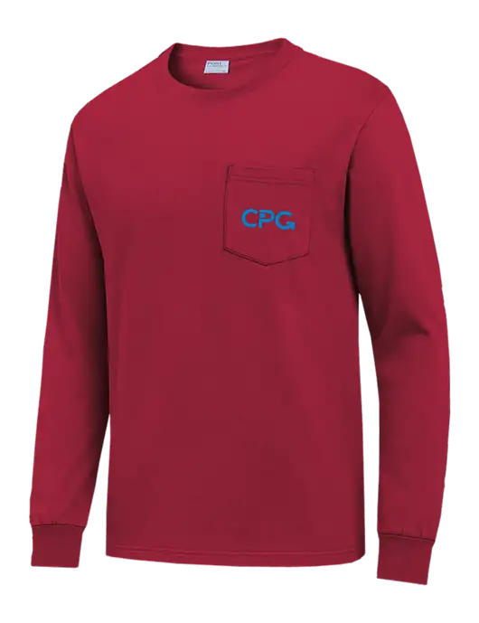 Red Long Sleeve Heavyweight 6.1 oz Pocket T-Shirt w/CPG Logo
