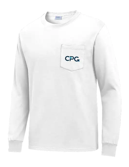 White Long Sleeve Heavyweight 6.1 oz Pocket T-Shirt w/CPG Logo