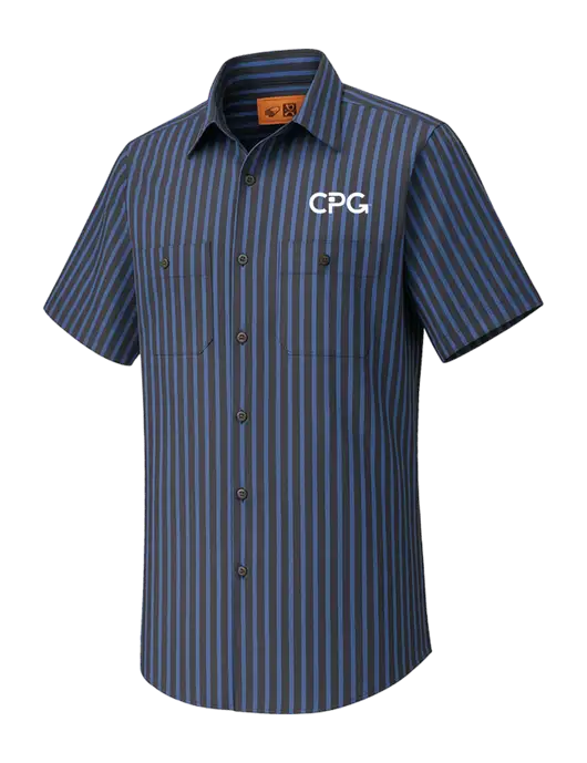 Red Kap Short Sleeve Striped Dark Grey/Royal Blue Industrial Work Shirt w/CPG Logo