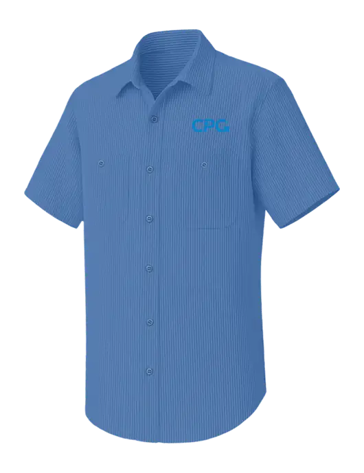 Red Kap Short Sleeve Striped Light Royal Blue/Light Navy Industrial Work Shirt w/CPG Logo