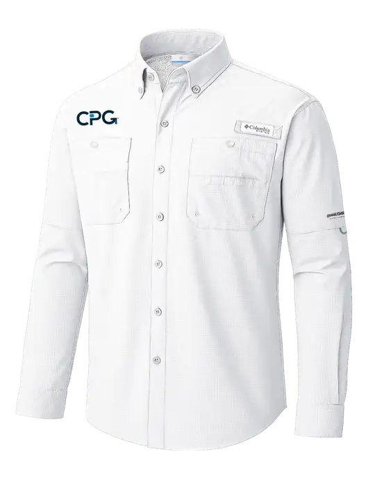 Columbia White PFG Tamiami II Long SleeveShirt w/CPG Logo