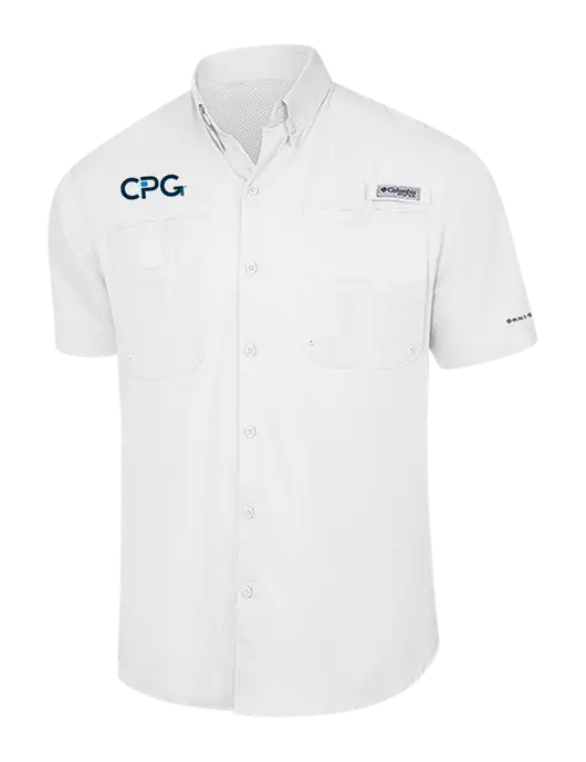 Columbia White PFG Tamiami II Short Sleeve Shirt w/CPG Logo