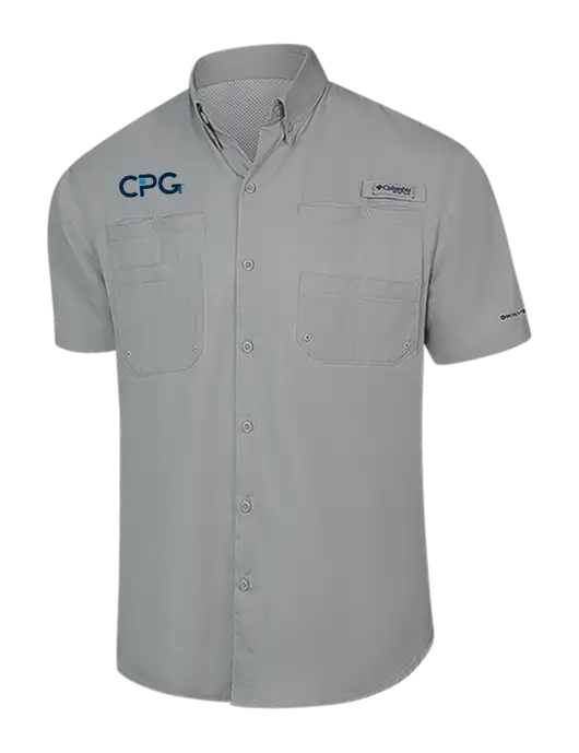 Columbia Light Grey PFG Tamiami II Short Sleeve Shirt w/CPG Logo