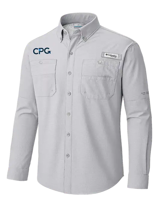 Columbia Cool Grey PFG Tamiami II Long SleeveShirt w/CPG Logo