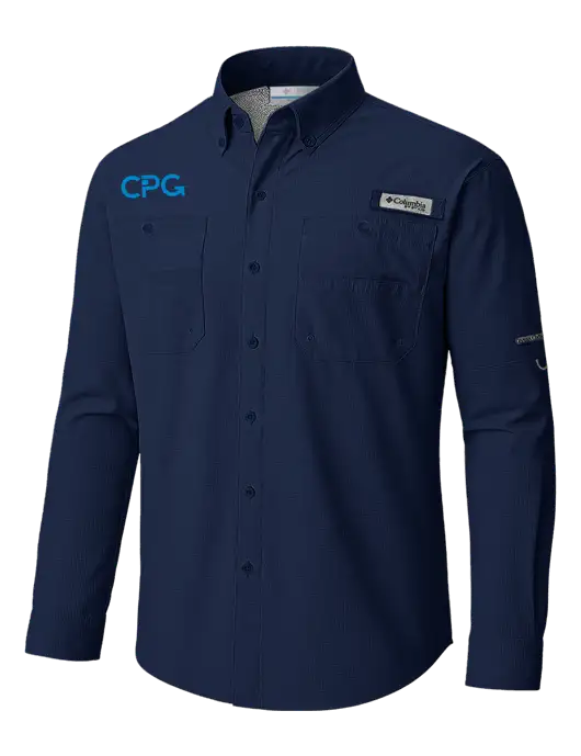 Columbia Navy PFG Tamiami II Long SleeveShirt w/CPG Logo