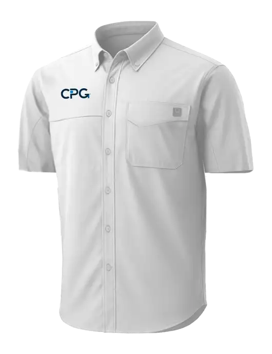HUK White Tide Point Short Sleeve Shirt w/CPG Logo