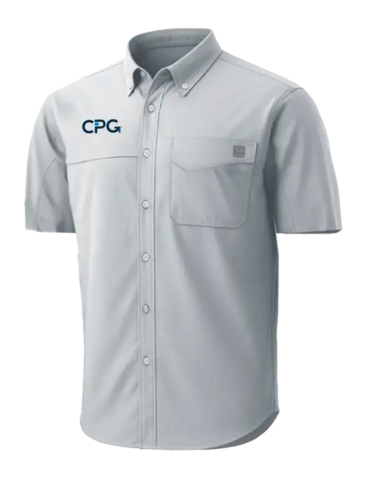HUK Light Grey Tide Point Short Sleeve Shirt w/CPG Logo