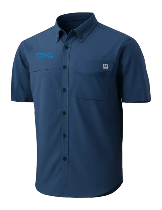 HUK Navy Tide Point Short Sleeve Shirt w/CPG Logo
