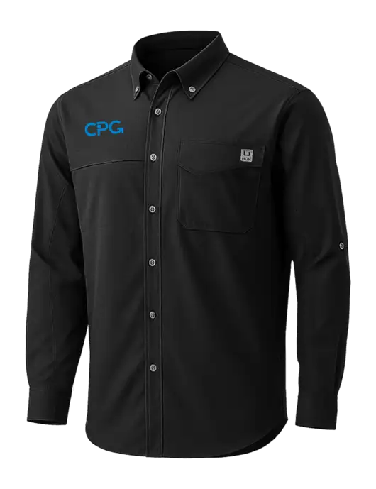 HUK Black Tide Point Pocket Long Sleeve Fishing Shirt w/CPG Logo