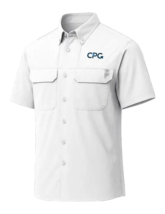 HUK White Creekbed Short Sleeve Shirt w/CPG Logo