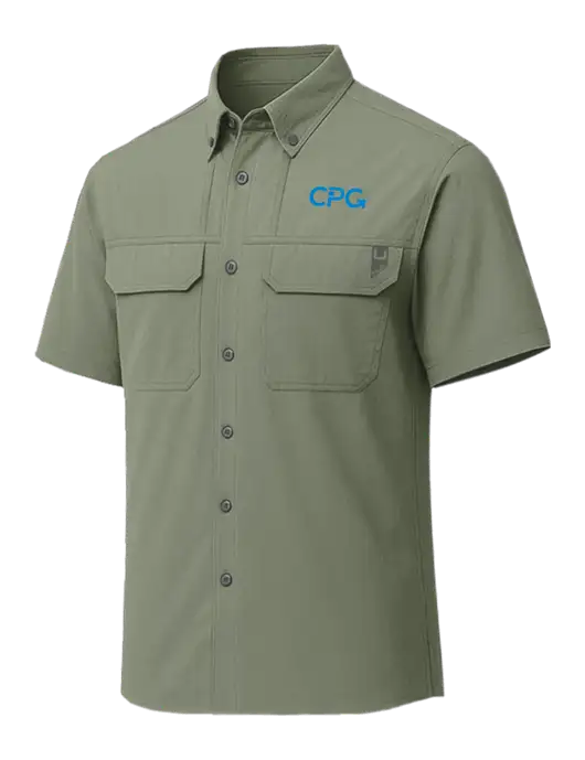 HUK Light Olive Creekbed Short Sleeve Shirt w/CPG Logo