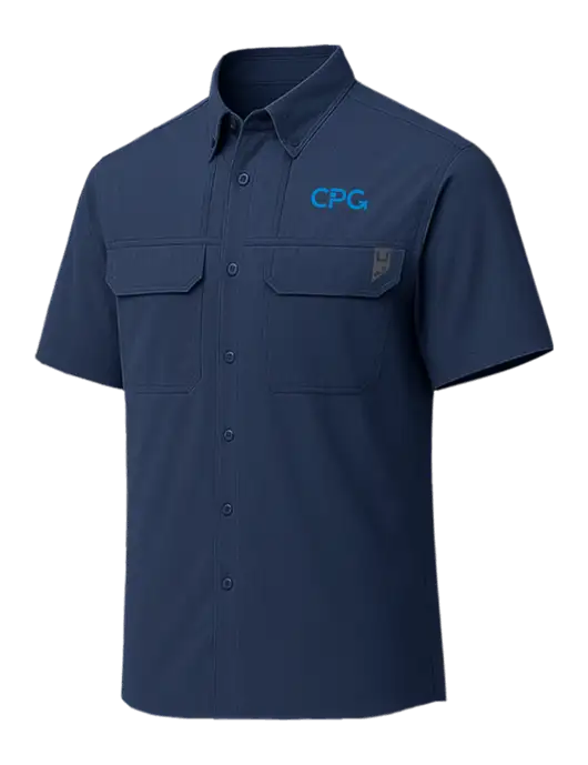HUK Navy Creekbed Short Sleeve Shirt w/CPG Logo