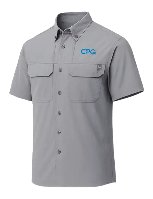 HUK Light Medium Grey Creekbed Short Sleeve Shirt w/CPG Logo