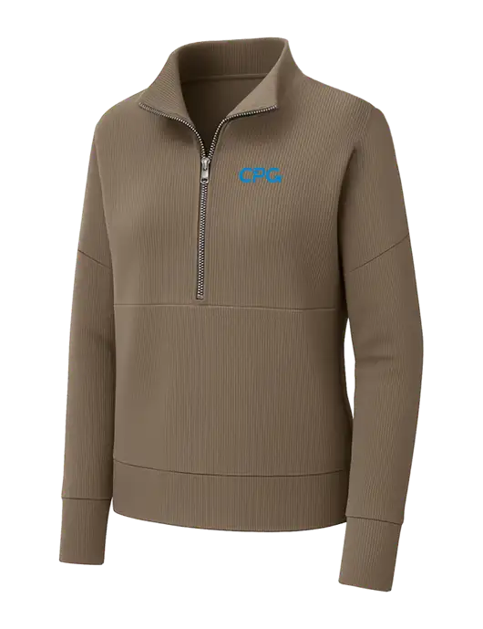 Mercer+Mettle Womens Medium Taupe Linear Texture Quarter Zip w/CPG Logo