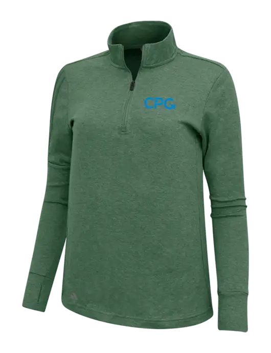 Adidas Dark Green Heather Womens 3 Stripes Quarter Zip Sweater w/CPG Logo