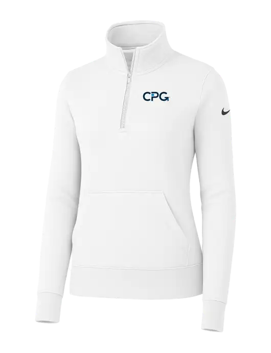 Nike Womens White Club Fleece Sleeve Swoosh 1/2-Zip w/CPG Logo