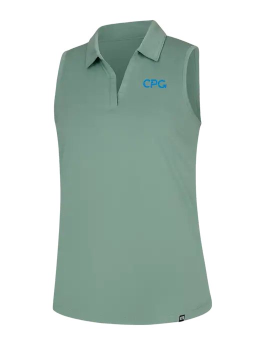 TravisMathew Womens Light Green Heather Coto Performance Sleeveless Polo w/CPG Logo