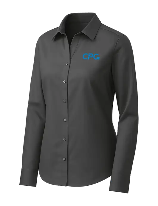 Brooks Brothers Womens Dark Grey Wrinkle-Free Stretch Pinpoint Shirt w/CPG Logo